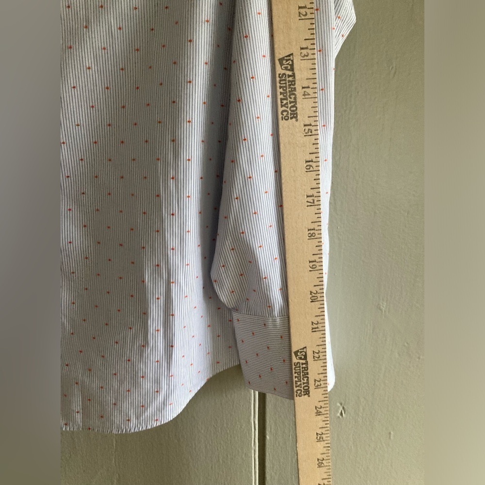 LANDS' END Blue White textured SUPIMA cotton NO IRON button front Pinstripe 10 - Picture 7 of 9
